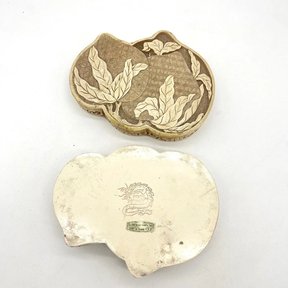 Vintage 1982 Ivory Dynasty Faux Cinnabar Carved Trinket Jewelry Box‎